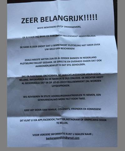 Politie Brabant waarschuwt voor brieven over ‘failliete’ ING en Rabobank
