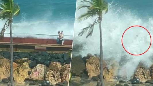 Enorme golf eet toeristen op en spuugt ze uit op rotsen