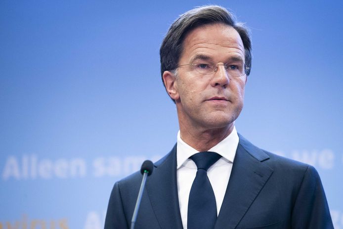 Premier Mark Rutte tijdens een persconferentie over de huidige stand van zaken omtrent het coronavirus in Nederland