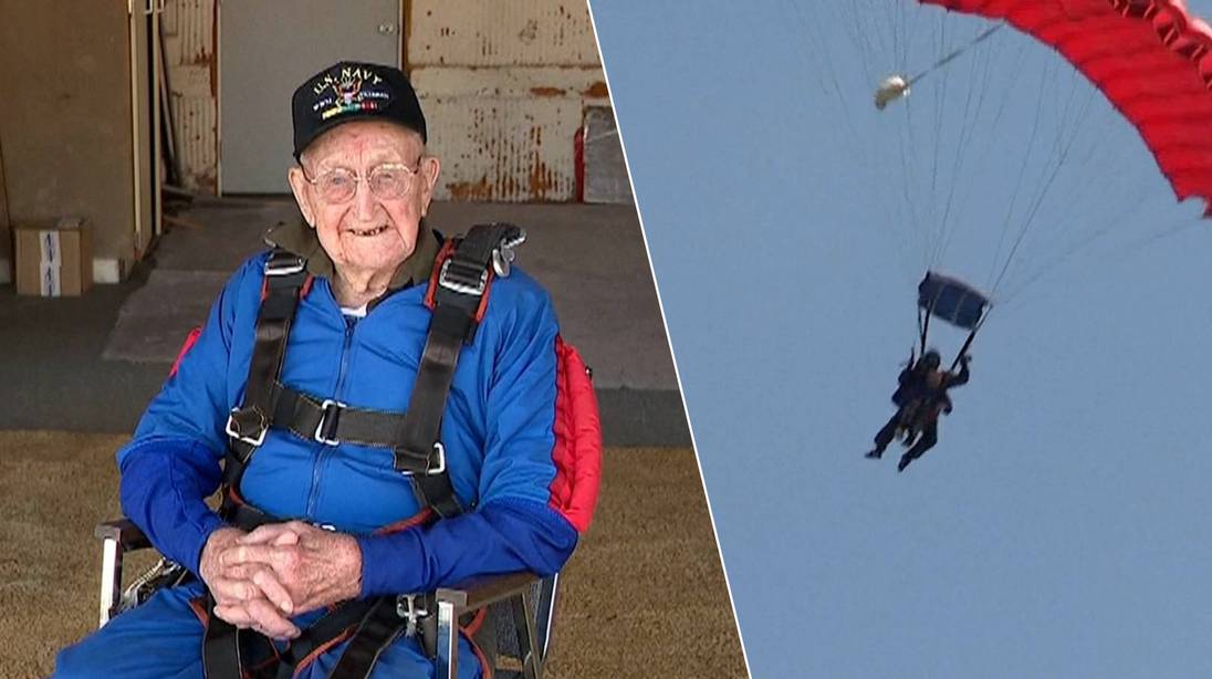 105-jarige marineveteraan viert zijn verjaardag met een skydivesprong