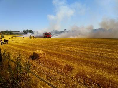 Roggeveld vliegt tijdens oogst in brand in Vorden