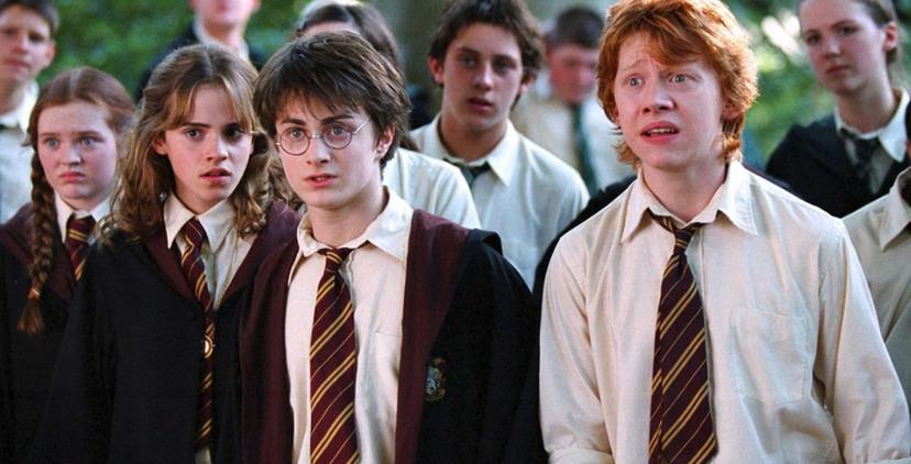Emma Watson, Daniel Radcliffe en Rupert Grint in Harry Potter.
