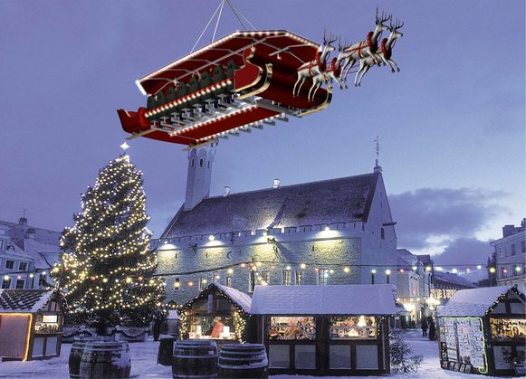 Slee Van De Kerstman Gaat Met Rendieren Erbij De Lucht In Sint Truiden In De Buurt Hln