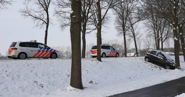 Hulpdiensten voor tweede maal naar auto tegen boom langs Hoogeweg in Escharen
