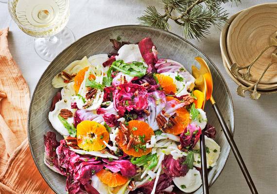 Prachtige venkelsalade met mandarijn, rucola en mozzarella