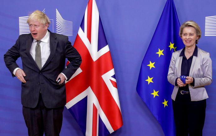 Ursula von der Leyen verwelkomde Boris Johnson eerder deze week op het EU-hoofdkwartier in Brussel.
