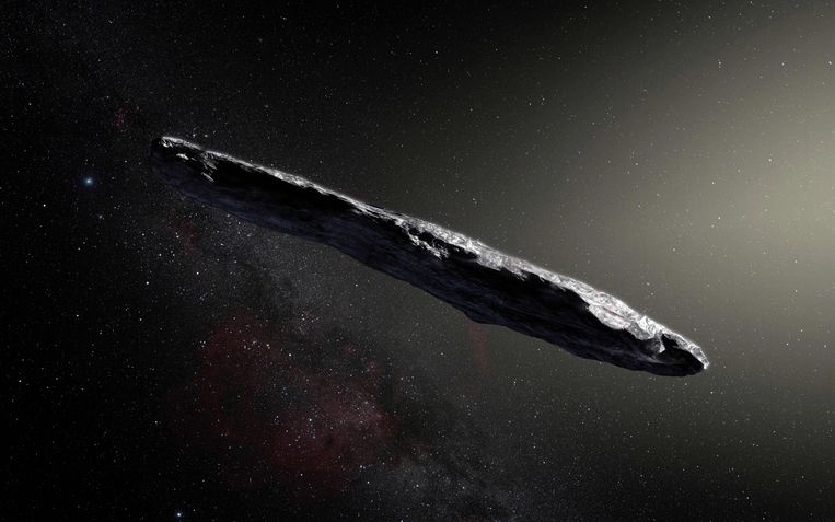 Een impressie van Oumuamua.