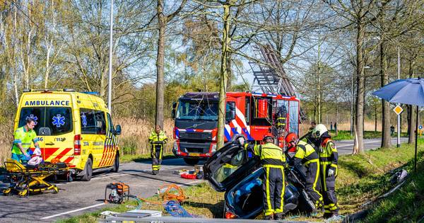 Man gewond naar ziekenhuis na botsing tegen boom in Tilburg.