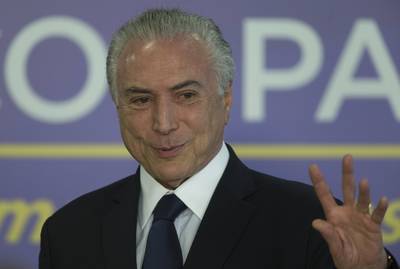Braziliaanse president Temer niet geschorst wegens corruptie