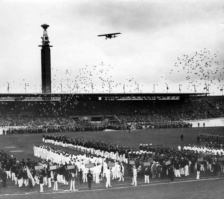 photo Olympische Spelen Logo Zwart Wit van olympische vrouwen was amsterdam