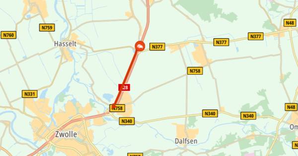Ongeluk tussen Meppel en Zwolle zorgt voor file op A28.