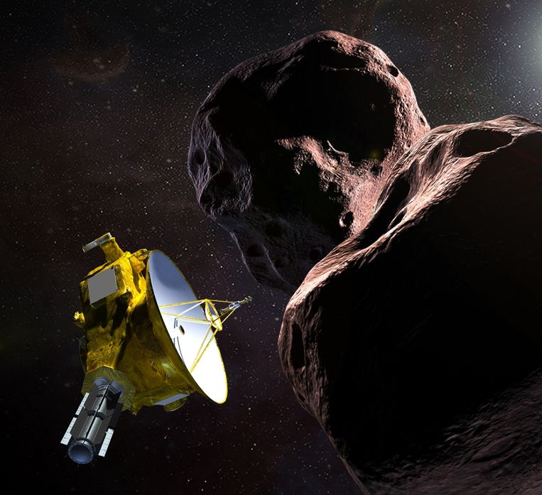 NASA-illustratie van de New Horizons bij de ruimterots Ultima Thule.