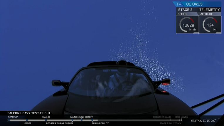 Een camera op de raket nam dit beeld van de Tesla van Elon Musk met pop Starman.