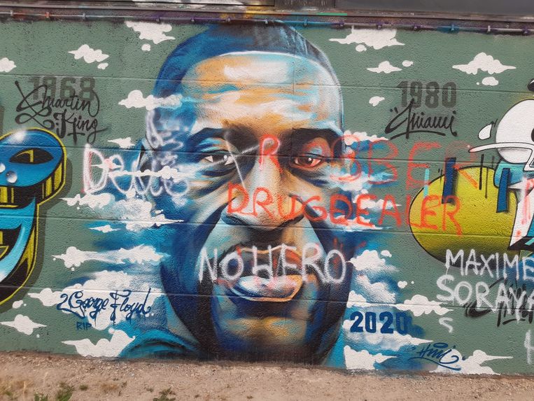 Graffiti ter nagedachtenis van George Floyd beklad | Grimbergen | In de buurt - Het Laatste Nieuws