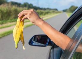 Een klokhuis of bananenschil uit je autoraam de berm in gooien