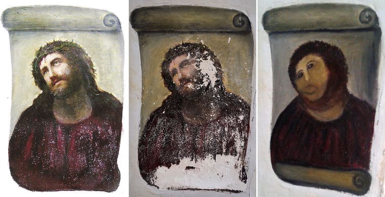 Dit 'Ecce Homo'-fresco in Borja kreeg het in 2012 zwaar te verduren.