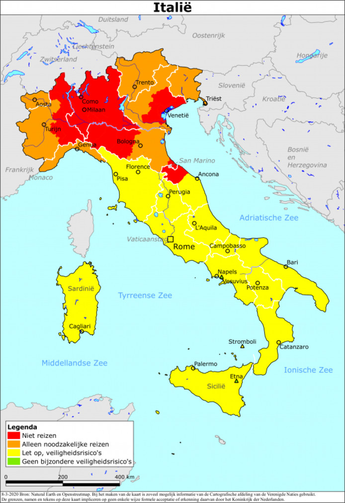 Reisadvies naar Noord-Italië aangepast: code rood ...