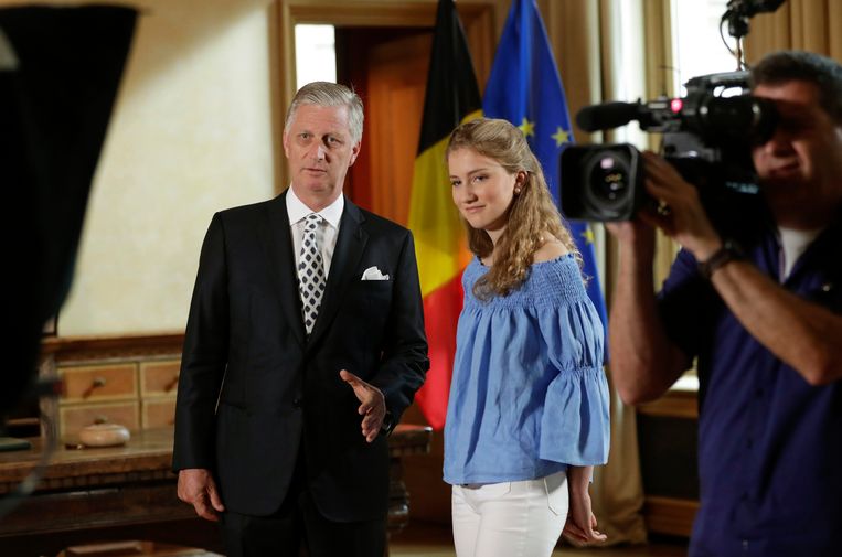 Koning Filip en prinses Elisabeth, klaar voor de speech voor de nationale feestdag in 2019.  