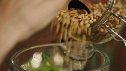 102. Pasta Pesto met sugarnaps en postelein & softijs van banaan met chocolade