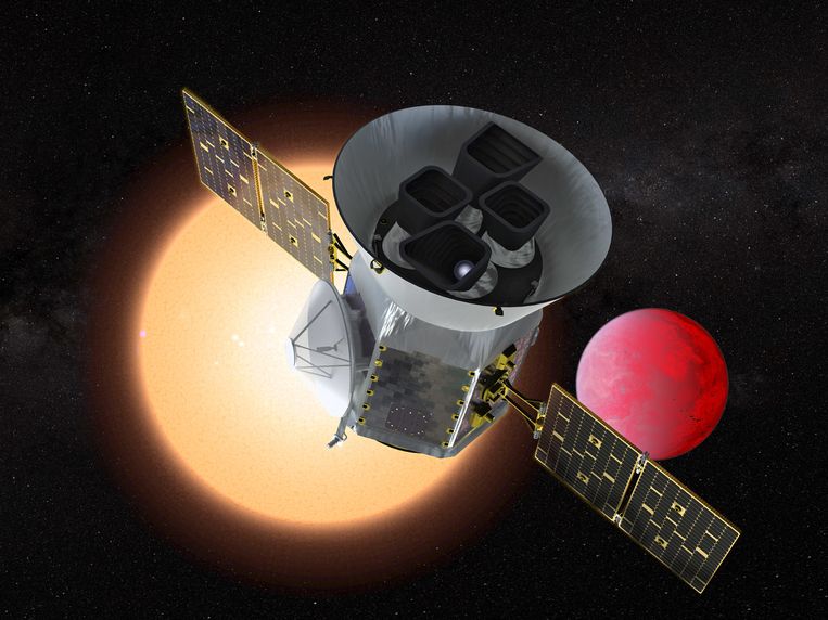 Een illustratie van de Transiting Exoplanet Survey Telescope (TESS).