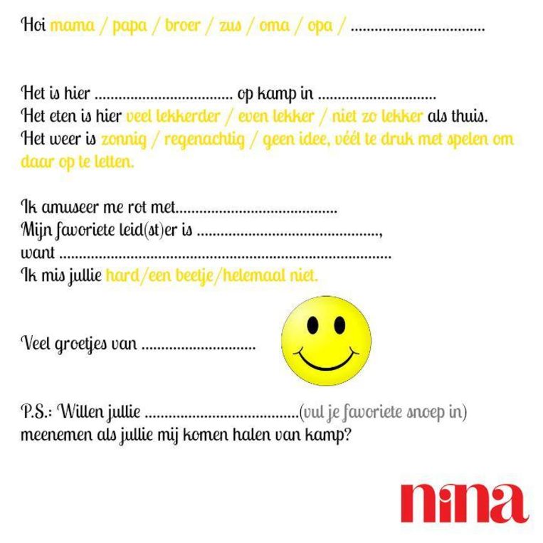 Om af te drukken: NINA's briefpapier voor luie kinderen op zomerkamp