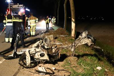 Auto na botsing tegen bomen in twee delen gebroken, bestuurder ongedeerd