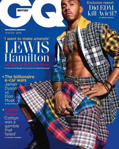 Lewis Hamilton in kilt op cover GQ
