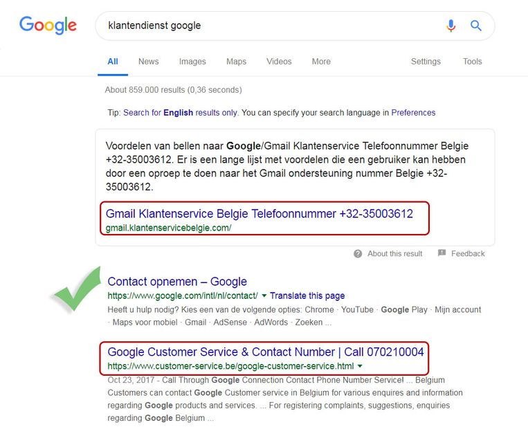 Google contact belgie