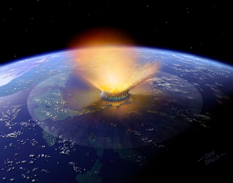 65 miljoen jaar geleden werden de dino’s uitgeroeid door een meteorieteninslag.